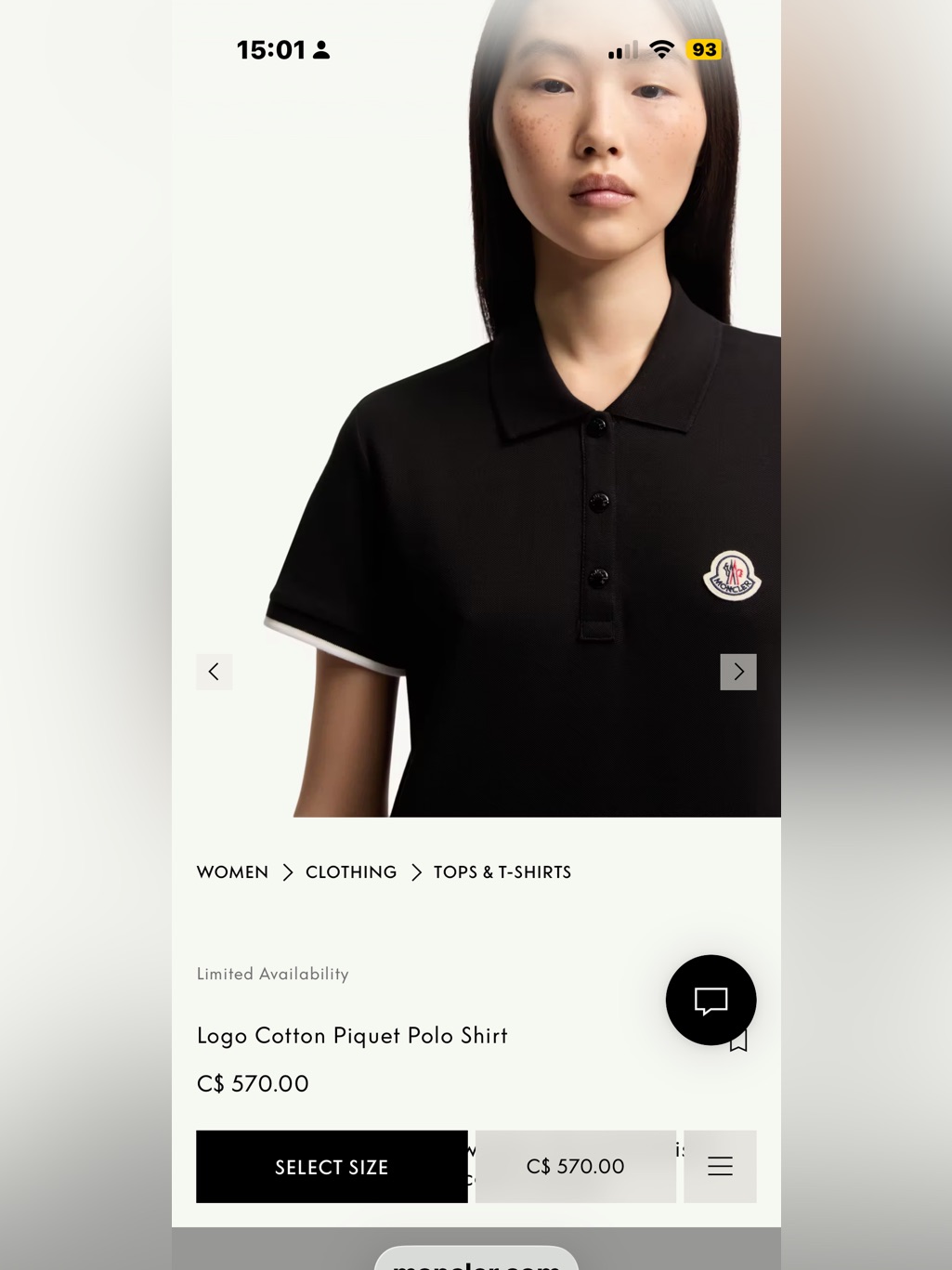 Final Price- No Offers! Moncler Ladies Pique Black Polo With White Stripe’s